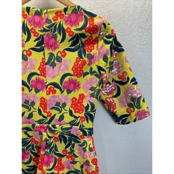 SALONI Celia Yellow Embroidered sequin half Sleeve Dress Size 4 cocktail party - Picture 7 of 15